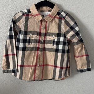 Burberry Tan and Black Button Down Shirt Classic Plaid